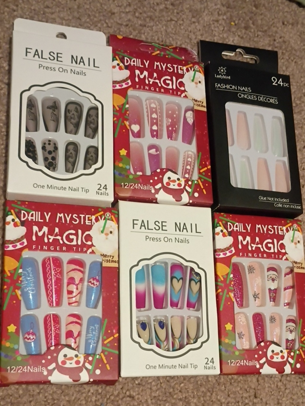 Assorted Press-On Nail Sets — Pink, Blue, White, Black